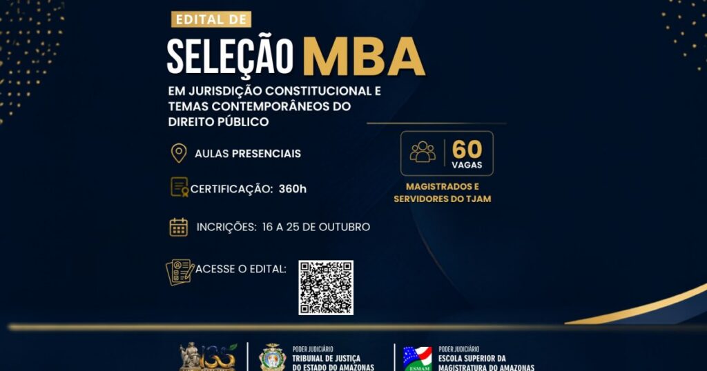 TJAM abre seleção para MBA gratuito com 60 vagas e ações afirmativas